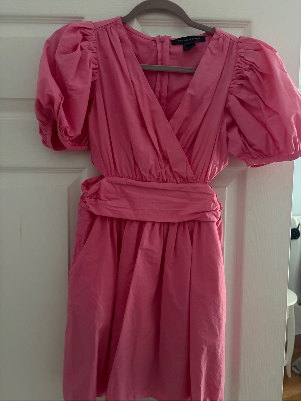 Pink Puff-Sleeve V-Neck Dress